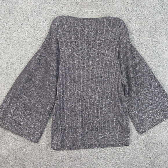 Chico's Top Womens 2 Gray Glitter V Neck Knit Batwing Sleeve Casual Blouse - Picture 10 of 11